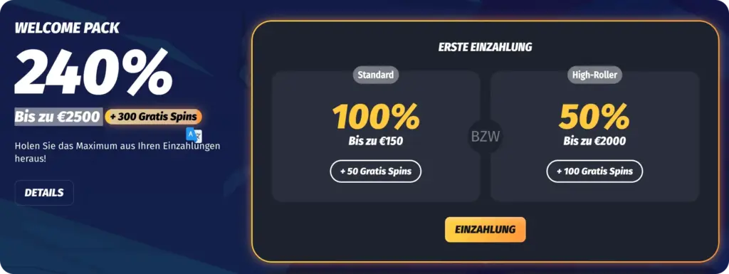 Winshark Casino Willkommensbonus-Paket Spieler