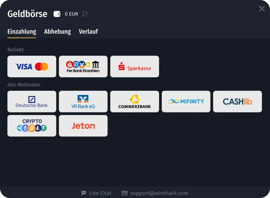 Winshark Einzahlung und Freispiele